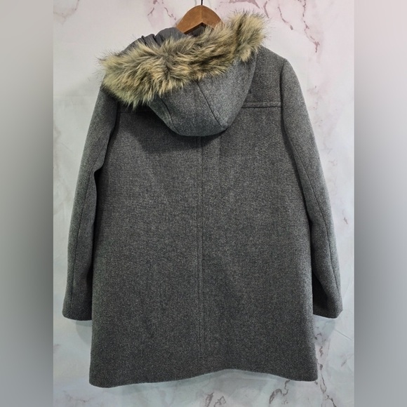J. Crew Gray Pea Coat with Faux Fur Trim - Picture 5 of 12